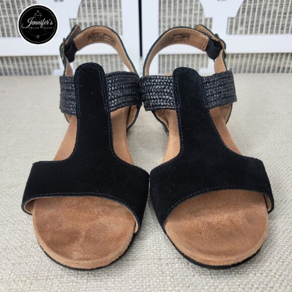 Vionic Women's Black Suede Wedge Sandals Size 7 - Picture 3 of 16